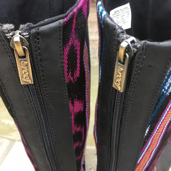 Reef 💦 Tall Black Leather/Canvas Boots Sz 6 - Picture 8 of 15